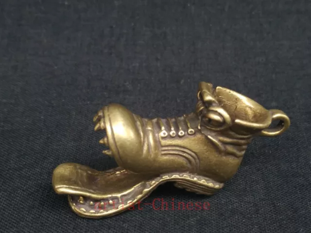 Collection Old art Chinese Copper Carving Lovely big mouth Shoe Pendant Netsuke