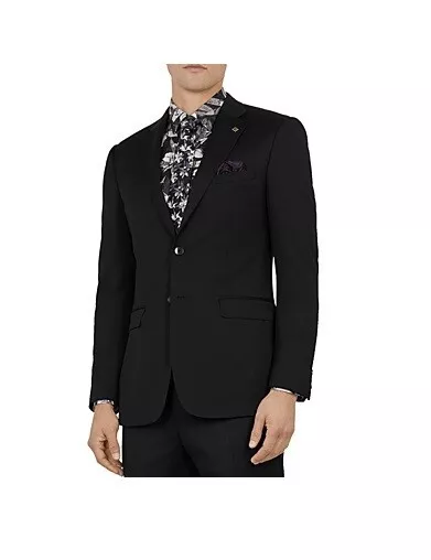 NWT Ted Baker Men's Debonair ArcinaJ Plain Black Wool Suit Jacket 44R $500 BB454