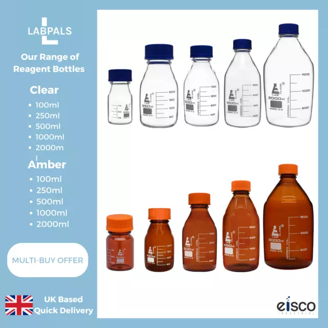 Glass Reagent Bottles Premium Borosilicate - Clear and Amber Options