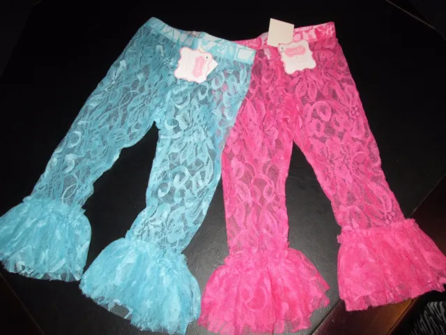 Lace Ruffled Leggings by Mud Pie, Aqua and Hot Pink, Set of 2, Size 4T, NWT