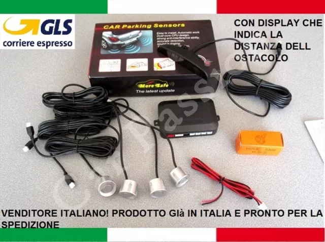 Kit 4 Sensori Di Parcheggio Auto Argento Display Fiat 500 Grande Punto Panda