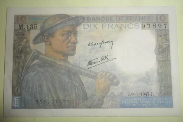 France - Billet de 10 Francs  MINEUR du 09/01/1947 - Quasi neuf