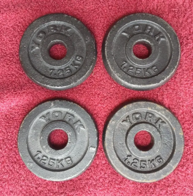 4x Weight Plates 1.25kg Cast Iron York fit for  1" dumbbell barbbell