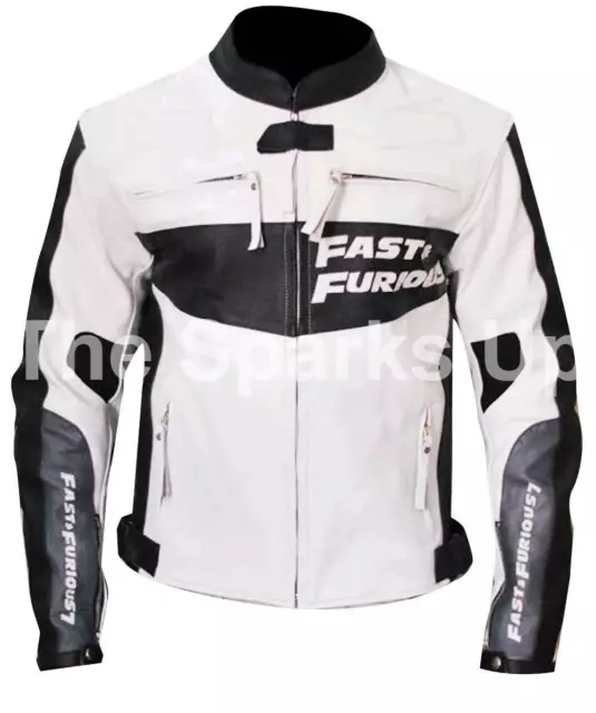 Fast & Furious 7 Dominic Toretto Vin Diesel Casual Biker White Leather Jacket