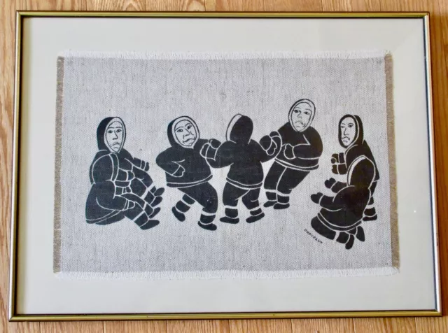 Mona Ohoveluk Canadian Inuit Art Large Textile Fabric Screen Print