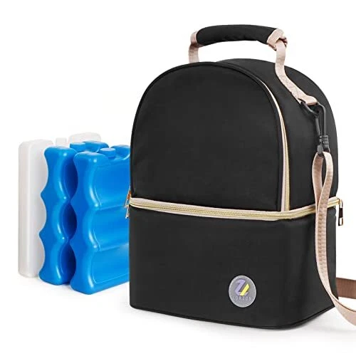BREASTMILK COOLER BAG with 3 Ice Packs Insulated Baby Bottle Black LORZON