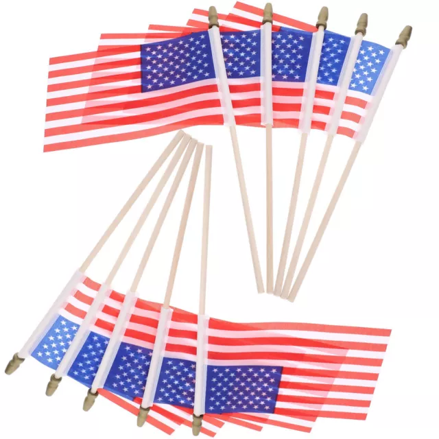 40pcs Small American Hand Flags with Sticks - USA Waving Mini Stick Flag-