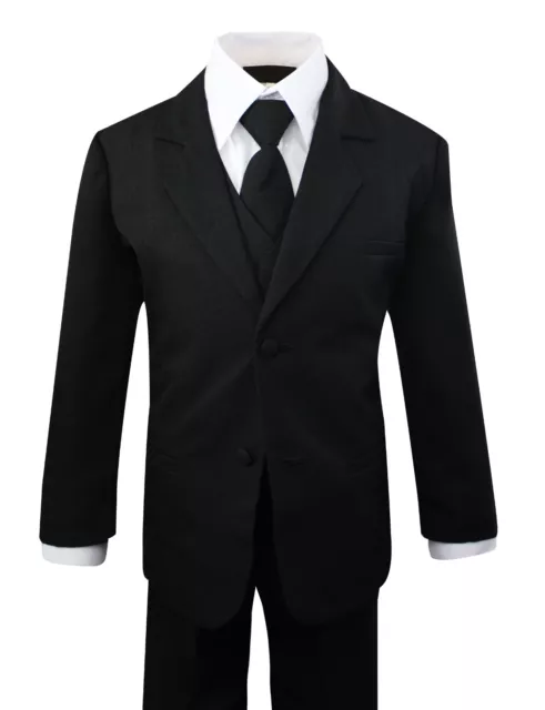 Boys Formal Black Suit 5 Pieces Set Toddler Size 2T to 14
