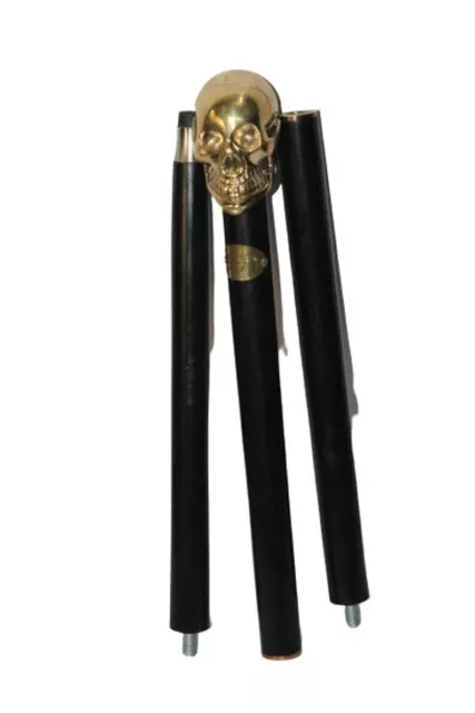 Brand New Wooden black plain Walking Stick With New design brass skull head Hand