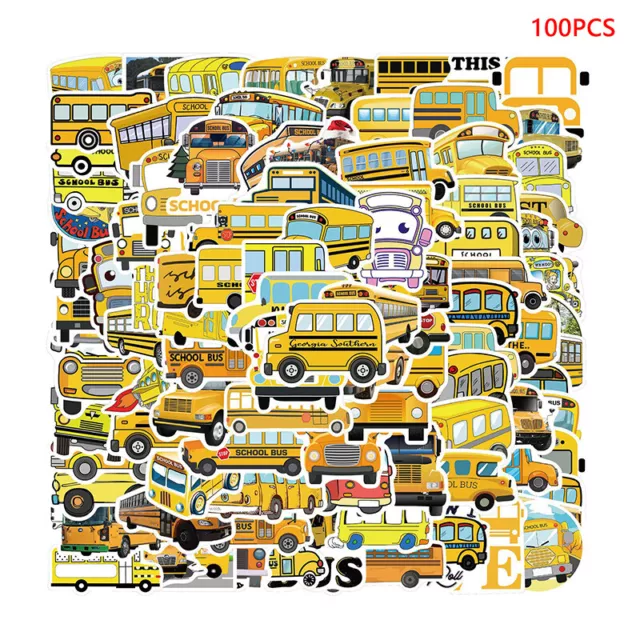 100pcs Non-repeating Yellow Cute School Bus Stickers For Luggage Phone Cases F1