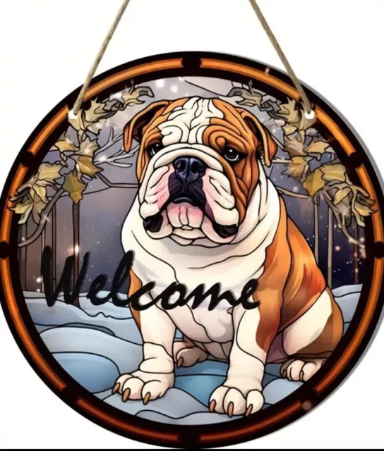 NEW 8” Bull Dog Wooden Welcome Sign. Perfect Indoors Or Out!