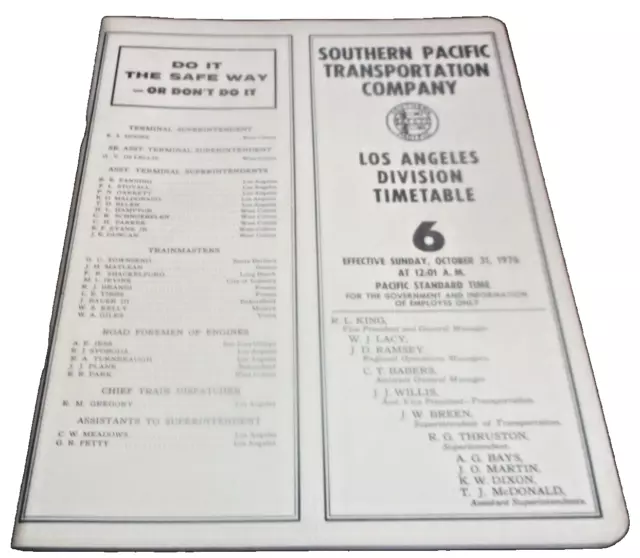 1976 Southern Pacific Los Angeles Division Employee Timetable #6