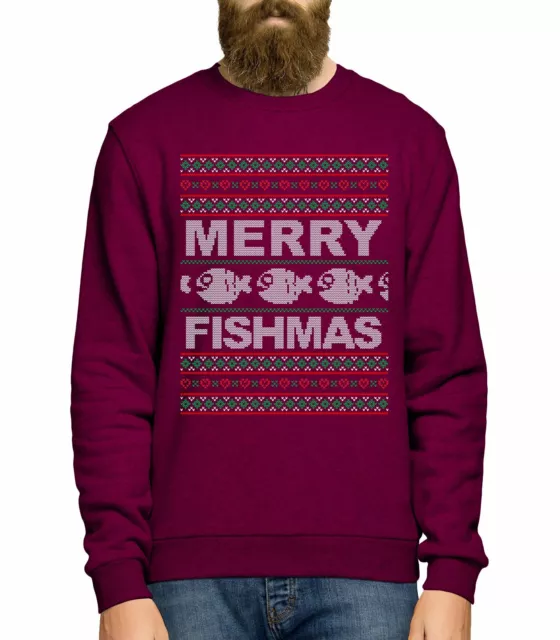 Maglione Natale Merry Fishmas brutto divertente pesca maglione Natale regalo pescatore