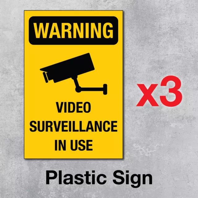 3 PACK - WARNING CCTV Security Surveillance Camera in use 5mm thick plastic Sign