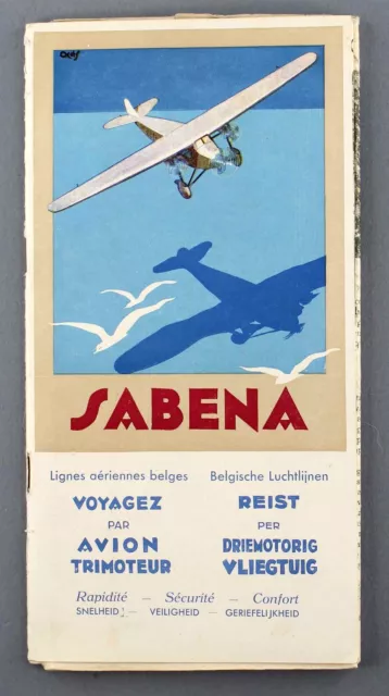 Sabena Vintage Airline Route Map Brochure 1930’S Fokker F.vii