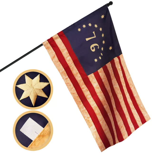 G128 Bennington Tea-Stained Flag 2.5x4 Ft Pole Sleeve Embroidered 420D Polyester