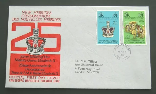 1977 New Hebrides French First Day Cover Qe11 Silver Jubilee Sg217/8