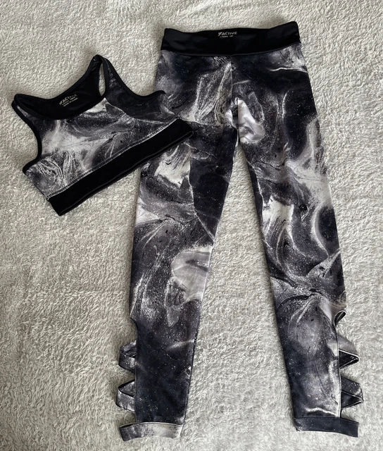 Primark Active Girls Black White Dance Crop Top Leggings Set - Age 8 9 10 Years