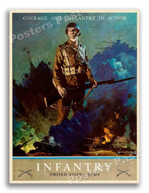 WW2 1943 "Courage and Gallantry in Action" US Army Infantry Poster - 18x24