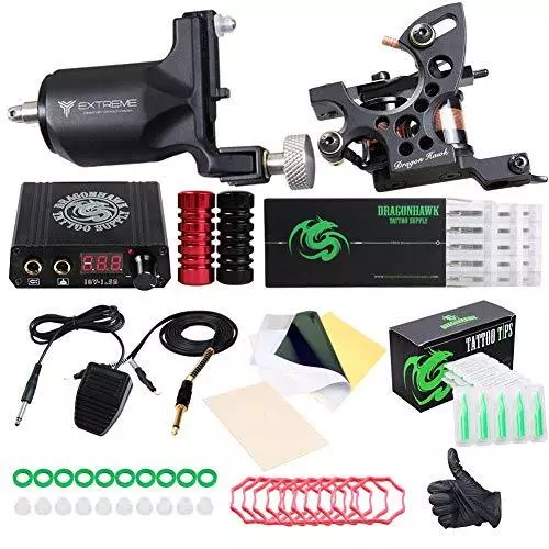 Dragonhawk Extreme Tattoo Kit 2 Pro Tattoo Machines Rotary Machine Coil Gun P...