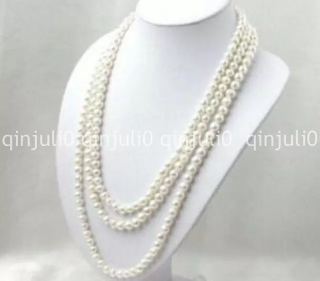 Fancy 7-8mm Genuine Natural White AKOYA Pearl Long Necklace 80 inches