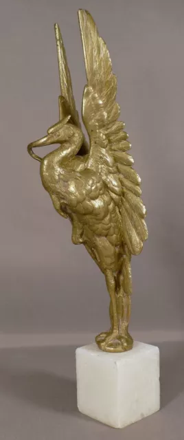 Héron d'Après Auguste Cain, Bronze Animalier Sur Socle Albâtre, XIX ème