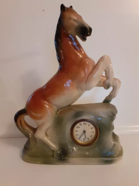 orologio da camino scultura cavallo ceramica anni 30 anni 40 decò vintage