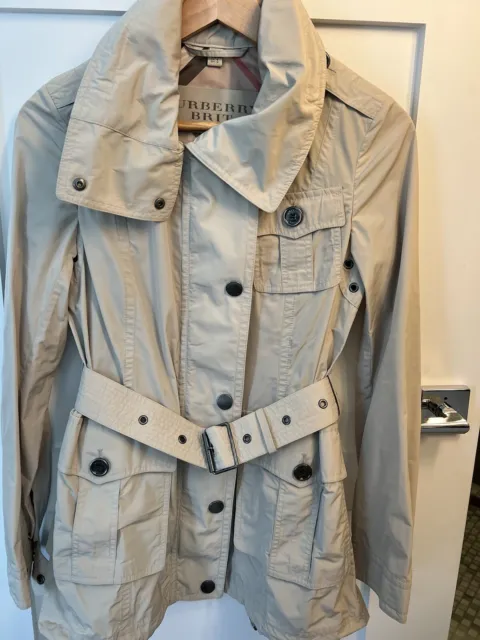 Burberry Brit Rain Trench Jacket Beige Sz 4 Belt Detachable Hood