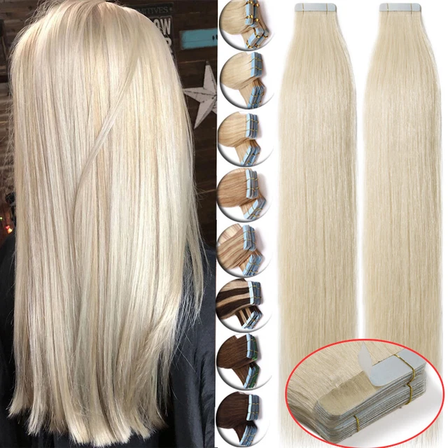 Invisible Tape In Remy Skin Weft 100% Human Hair Extensions THICK Full Head 150G