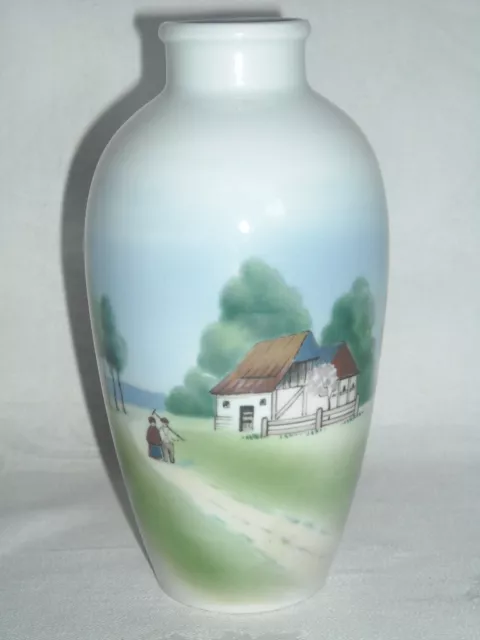 Jugendstil Vase METZLER & ORTLOFF Bäuerliche Szene Porzellan