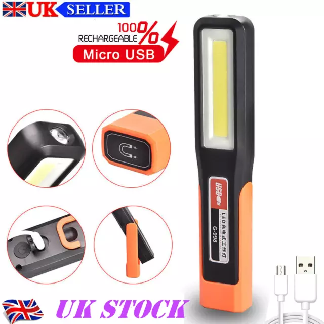 COB LED Work Light Car Mechanic USB Rechargeable Flashlight Torch Emergency Lamp