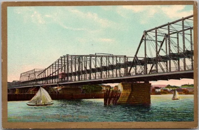 1910s Albany, New York Postcard "Long Drawbridge, HUDSON RIVER" Bridge Sailboat