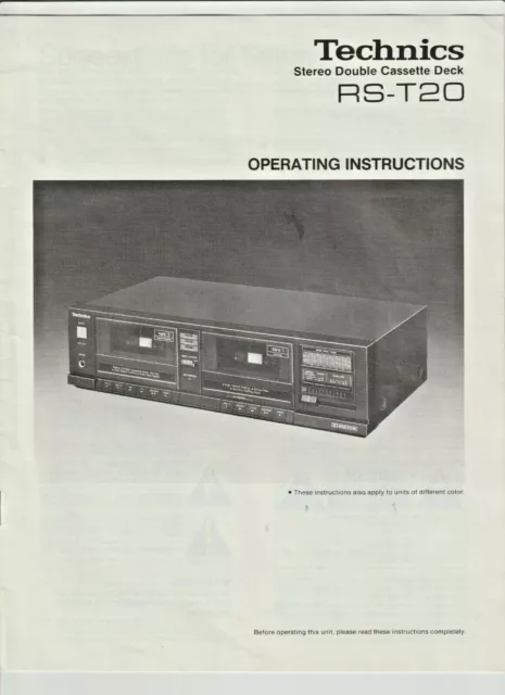 Technics Rs-T20 Double cassette Deck Manual