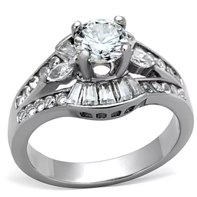 2.65 ct Luxury Multi Cut CZ Womens Stainless Steel Wedding Anniversary Ring