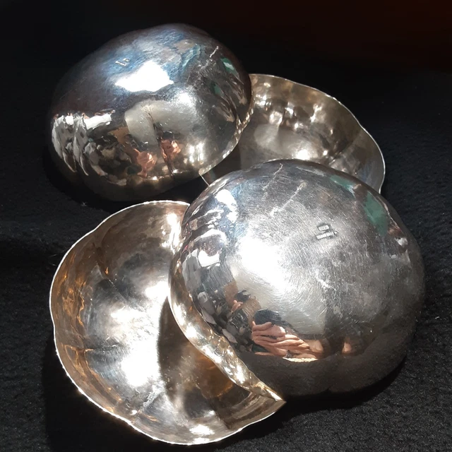 800 Silver Bowl Set Signed M. Boulgaris European Hallmark Hand Hammered 4 Dishes