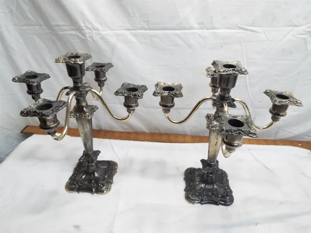 Pr Vintage Victorian Silver Plate Candle Sticks Candelabra Ornate Baroque