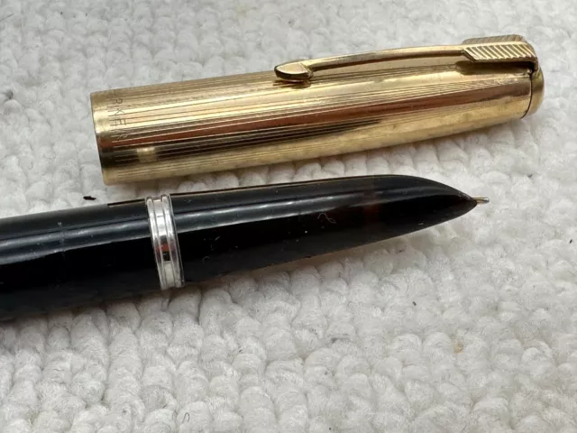 Lovely Rare Vintage Parker No 51 Fountain Pen Black & Gold Cap - Aerometric Fill