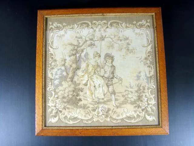 Tapisserie Ancienne SCENE GALANTE Cadre Bois sous Verre