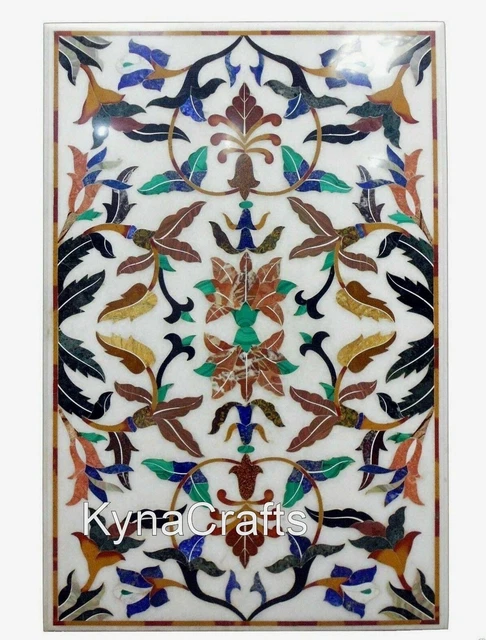 30 x 48 Inches White Marble Dining Table Top Unique Pattern Inlaid Center Table