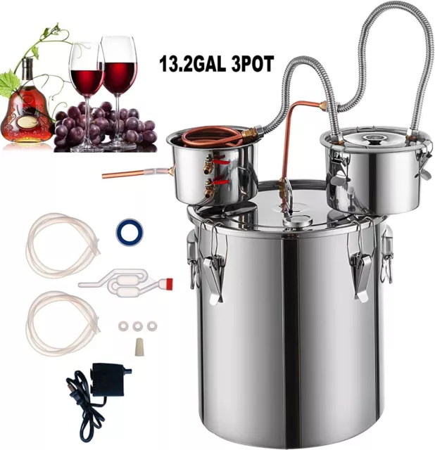 13.2 Gal 3Pot Moonshine Still Stainless Water Wine Alcohol Distiller Brewing Kit