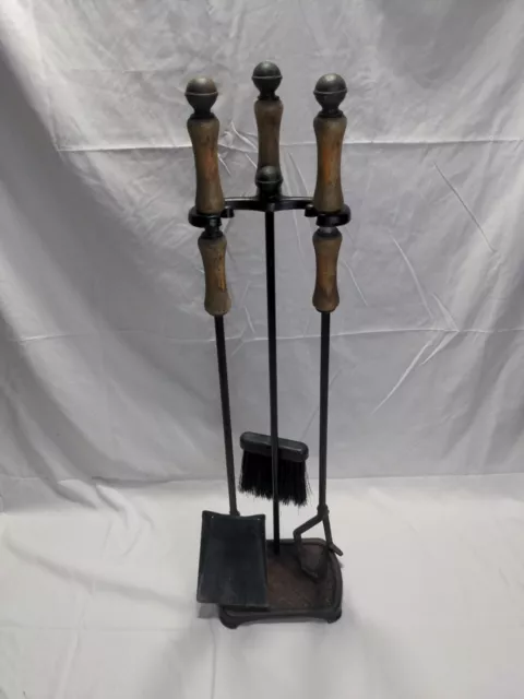 Cast Iron  3 Piece Fire Place Tool Set W/ Stand VTG