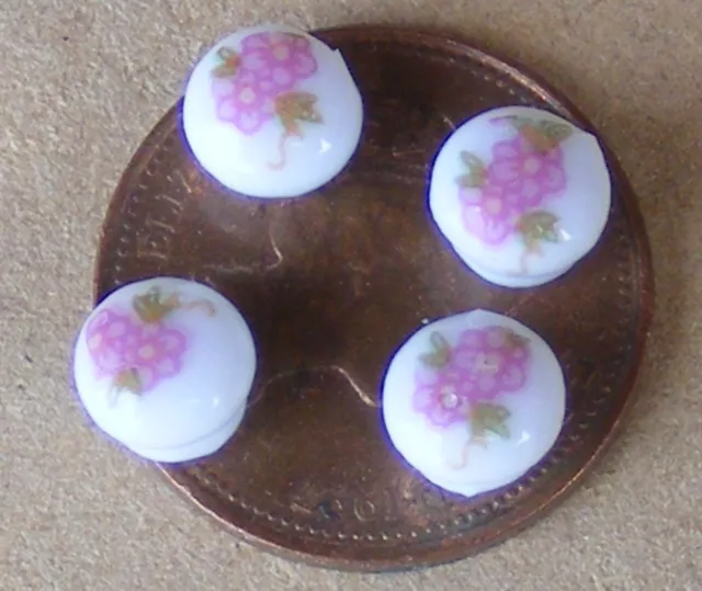 1:12 Échelle 4 Rose Motif Céramique Porte Bouton Ensemble Tumdee Maison Poignée