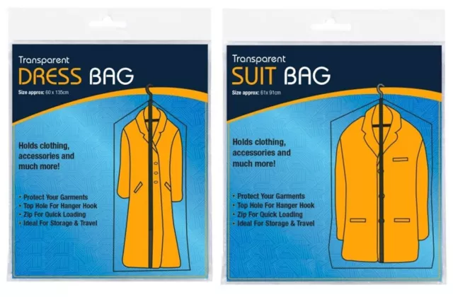 Suit Dress Bag Clear Travel Garment Clothes Coat Jacket Cover Zip Dust Protector