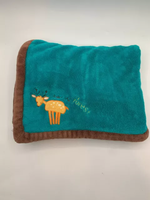 KIDS LINE Zutano INTO THE FOREST Deer Blue Green Brown Baby Blanket Kidsline