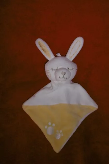 Doudou Plat Siplec Leclerc Lapin Endormi Blanc Jaune Empreintes Pattes 3 Dispos