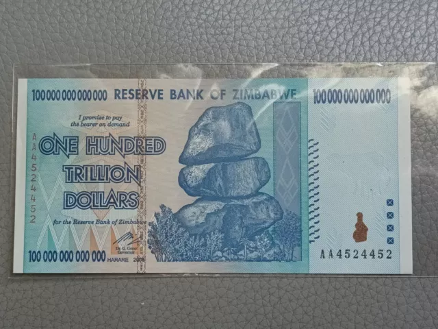 ZIMBABWE 100 TRILLION DOLLARS 2008  AA Series BANKNOTE CURRENCY UNCIRCULATED