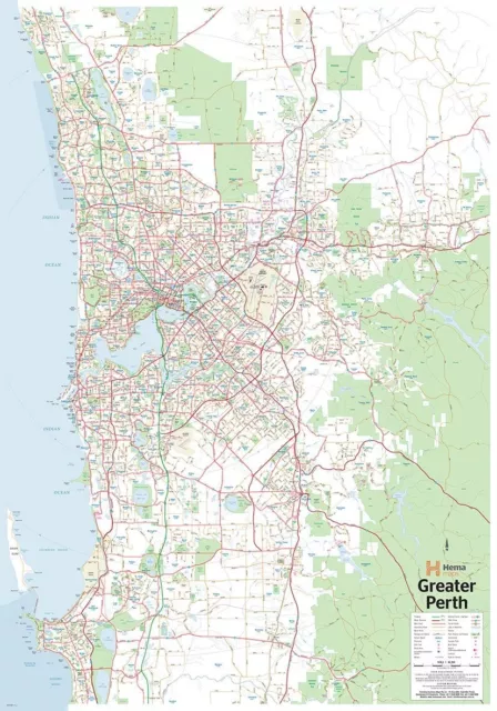 (Laminated) Map Of Perth & Region Poster (70X100Cm) Wall Chart Wa Road Guide Art