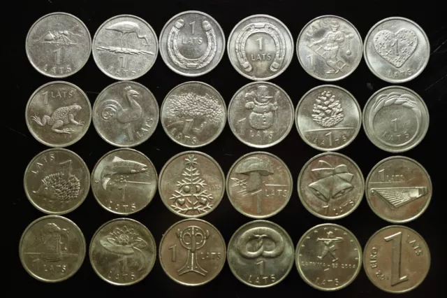 Full Set Latvia 1 lat Special design 24 coins 1992-2013 XF-UNC