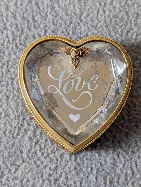 VTG 1980 Little Gallery~Fine Pewter Crystal Mirror Miniature Trinket Box