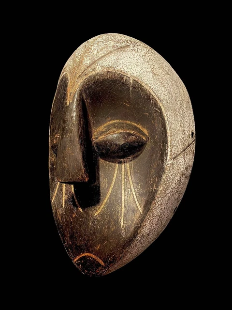 African Face Mask African Tribal Art Wooden Carved Wooden Ngil's Fang Mask-4411